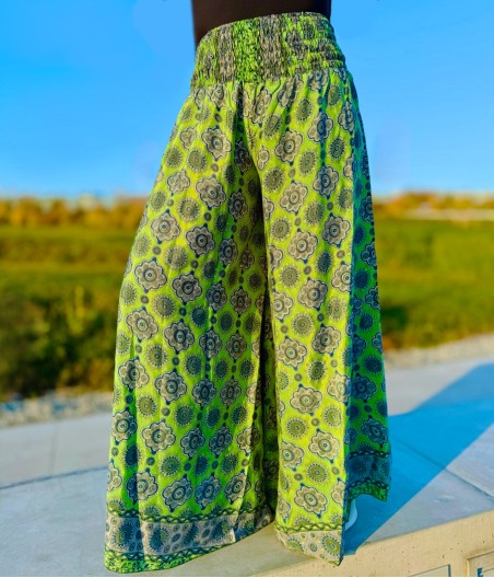 SP1. Spodnie z jedwabiu indyjskiego Zielony Wir