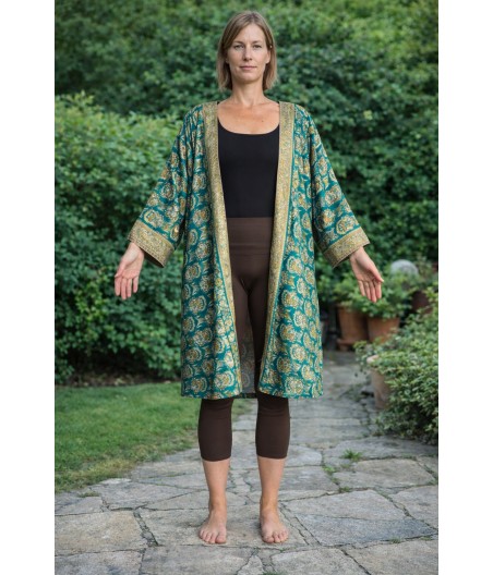 K7. Płaszcz, kimono jedwabne Szmaragdowy Ogień