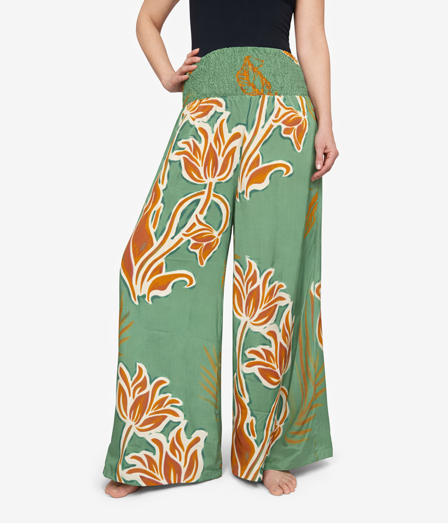 zielone spodnie z jedwabiu