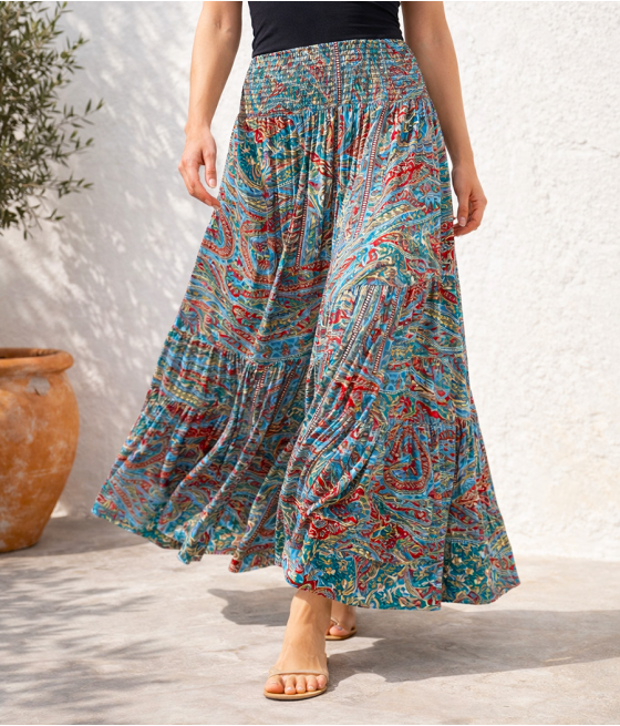 SS9. Długa spódnica patchworkowa Wzburzona Woda