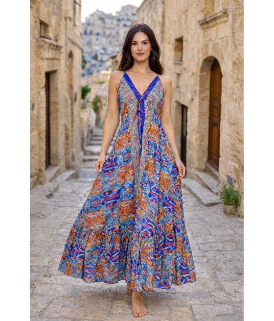 S18. Sukienka z jedwabiu Niebieska Fala