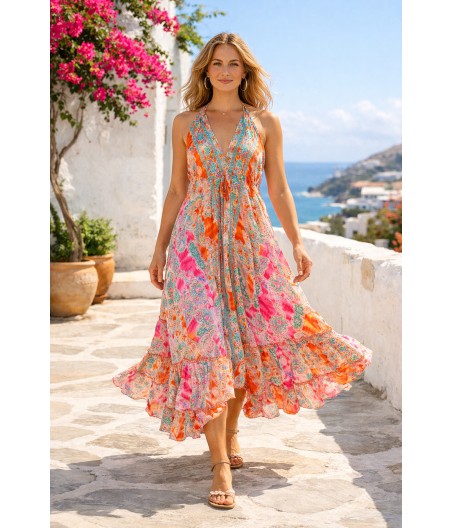 S8. Długa sukienka Różowa Piwonia