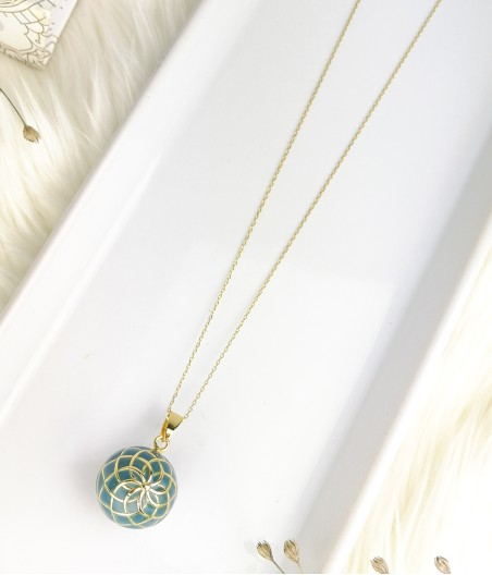 SES2. Naszyjnik pozłacany Szept Anioła - turkusowy Kwiat Życia 2